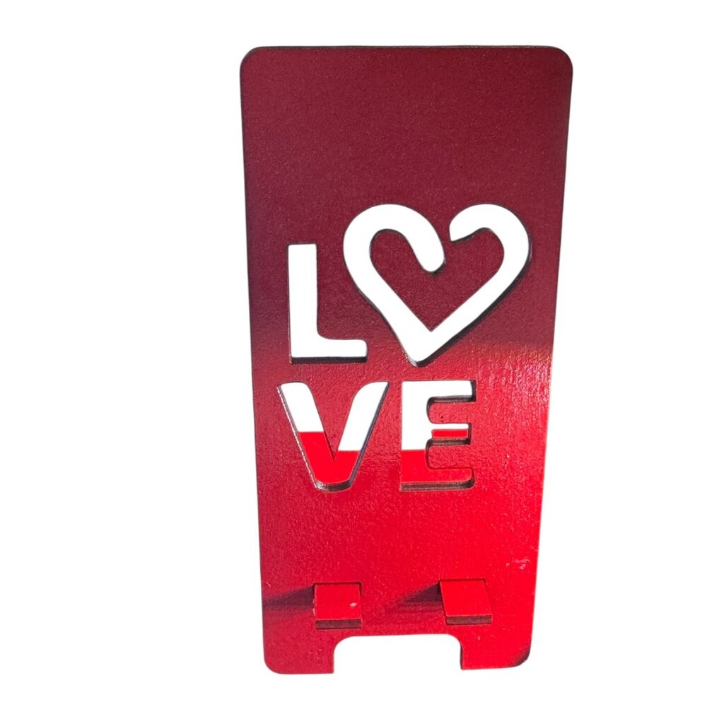LOVE Design Phone Stand Holder Red Wood Universal Fit 6 x 2.6 Inches